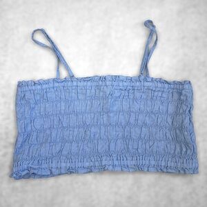American Eagle Womens Linen Smocked Tank Top Cropped Size Medium Blue